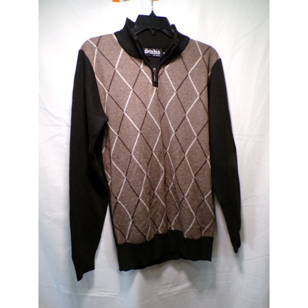 Studio Men's S Argyle 1/4 Zip Mock Neck Pullover Sweater Multicolor